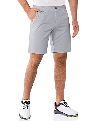 Image of 33,000ft Men's Golf Shorts 9" Dry Fit Stretch Golf Short UPF 50+ Lightweight Flat Front 4-Way Stretch Bermuda Shorts Breathable Shorts with 4 Pockets and Tee Holders, Silver 36W x 9L