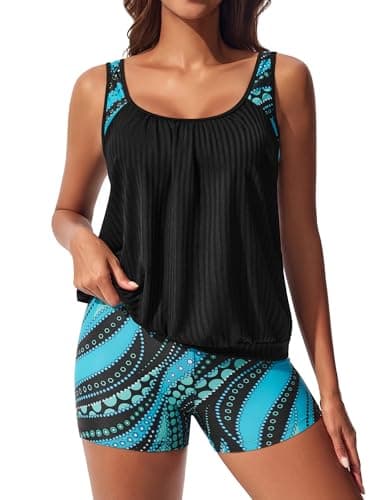 Image of Hanna Nikole Women's Sporty Tankini Set Casual Two Piece Swimsuit Summer Floral Print Swimwear Textures Top with Shorts