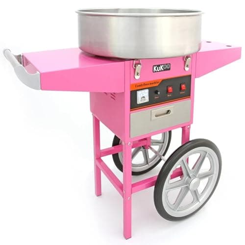 Image of Cotton Candy Floss Machine & Portable Cart Electric Retro Carnival Funfair Style Maker Kids Party Movie Night Sweet Gift Candyfloss Stainless Steel Hinged Bowl Thermostat