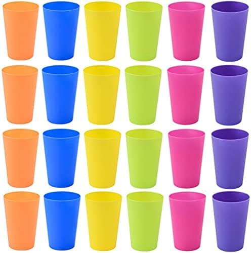 Image of KAHEIGN 24Pcs Reusable Plastic Cups, 250ml Children’s Kids Durable Plastic Drinking Cups Tumblers Set for Kitchen Outdoor Parties Picnics BBQ’s Travels (6 Bright Colors)