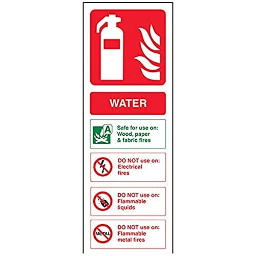 Image of V Safety Water Id Fire Extinguisher Sign - Portrait - 100 mm x 280 mm - 1 mm Rigid Plastic Safety Sign