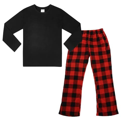 Image of LNFINTDO Pyjamas for Kids Girls Christmas Pyjamas Set Winter Fleece Pjs 2pcs Long Sleeves Nightwear Tops & Plaid Bottoms Sets for 7-13 Years