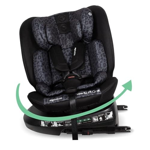 Image of My Babiie MBCS200 360° Spin R129 Baby Car Seat – Top Tether, ISOFIX, Birth to 12yrs (40-150cm), i-Size, ERF, Group 0+/1/2/3, Rotating 360 Swivel - Black Leo