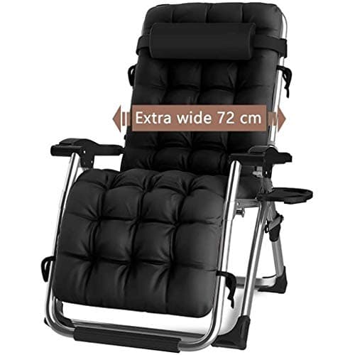 Image of DQCHAIR Outdoor Reclining Zero Gravity Chair with Cup Holder, Extra Wide Adjustable Lounger Chair for Patio Garden Beach Pool, With Cushions Support 200kg (Black1)