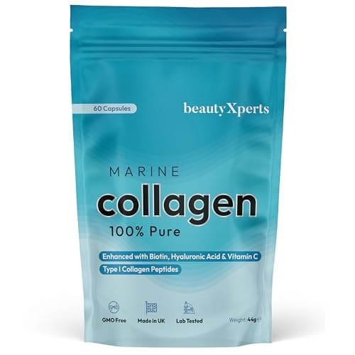 Image of Marine Collagen Capsules | with Biotin, Hyaluronic Acid & Vitamin C | High Strength Pure Collagen Peptides Supplements for Women and Men | 60 Capsules (Not Tablets or Powder)