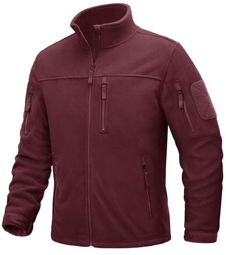 Image of TACVASEN Military Jacket Mens Fleece Tactical Jackets Zip Pocket Winter Warm Jackets Windproof Thermal Jacket Wine Red