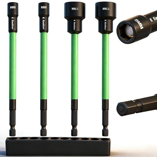 Image of K Kwokker 8mm+17mm Magnetic Impact Rated Nut Driver Bits, 150mm Extended Long 1/4" Hex Shank Quick Change Socket Wrench Set, Heavy Duty Metric Nut Setters for Impact Drill Drivers, 4 Pack