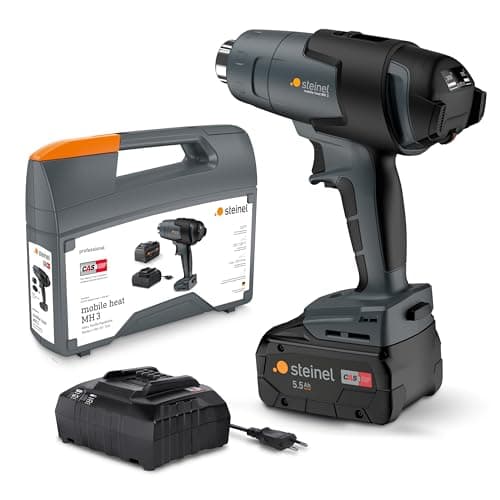 Image of Steinel Battery Heat Gun Mobile Heat MH3 with 5.5 Ah Battery and Charger, 18 V Professional Hot Air Gun with Case, 500 °C | 200 l/min