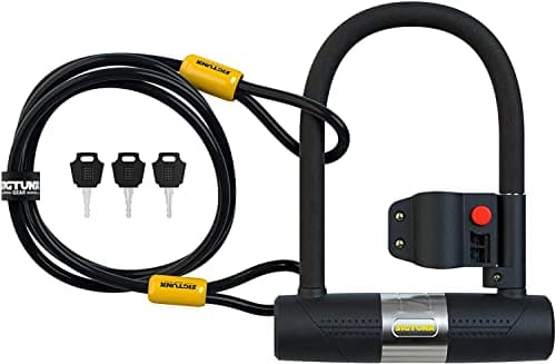 Image of SIGTUNA Bike lock - 16mm Heavy Duty Bicycle U Lock Shackle and Mount Holder, 1.2m Steel Chain Cable and 3 High-Security Keys for Road Bike, Electric Bike, Folding Bike, Mountain Bike - Yellow