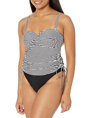 Image of Panache Women Anya Bandeau Striped Tankini, Multicoloured (Black/White), 32FF