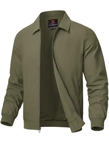 Image of Rdruko Men's Casual Lapel Jacket Lightweight Outdoor Windbreaker Jacket Smart Spring Autumn Jackets for Sport Work Walking Hiking Golf Army Green XL