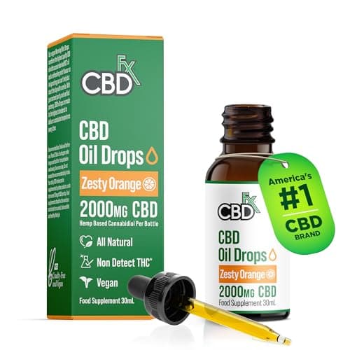 Image of CBDfx 2000mg CBD Oil, High Strength CBD Oil for Stress, Anxiety & Sleep Support, Zesty Orange Flavoured CBD Drops, Blended with MCT Oil, No THC, 30ml