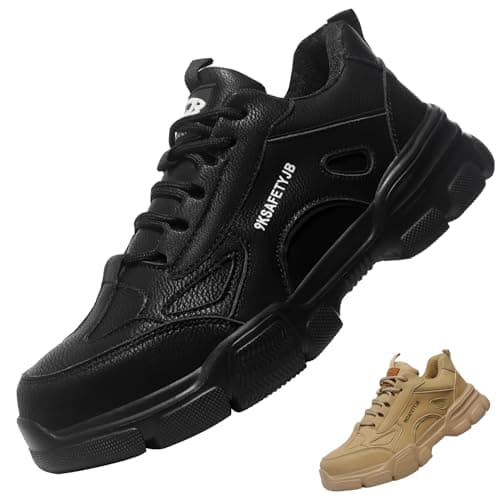 Image of Bawalon Steel Cap Trainers Mens Womens Waterproof Work Trainers, Lightweight Wide Fit Safety Shoes Trainers for Men Women Black 5 UK (Label Size:38)