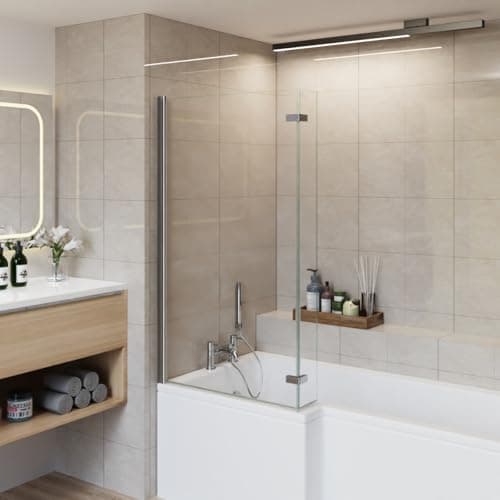 Image of Aquariss 810x1400mm Square Bath Shower Screen 2 Folding Bifold 6mm Safety Glass Easy Clean Panel Frameless 180 Degree Pivot Screen Chrome
