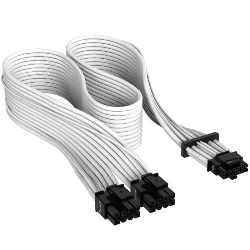 Image of Corsair Premium 600W PCIe 5.0 / Gen 5 12VHPWR PSU Cable - Fits Type-4 PSUs via Dual 8-pin PCIe - 12+4pin Connector - Mesh Paracord Sleeving - White