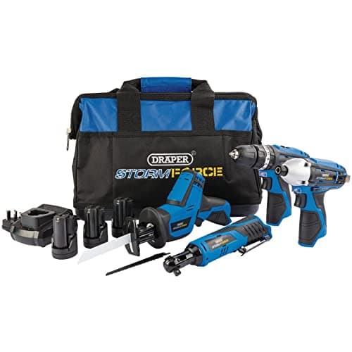 Image of Draper *10.8V4+3 Storm Force Interchange Ultimate Deal Drill Plus 3 Batteries and Bag, 10.8 V, Blue, 4-Piece