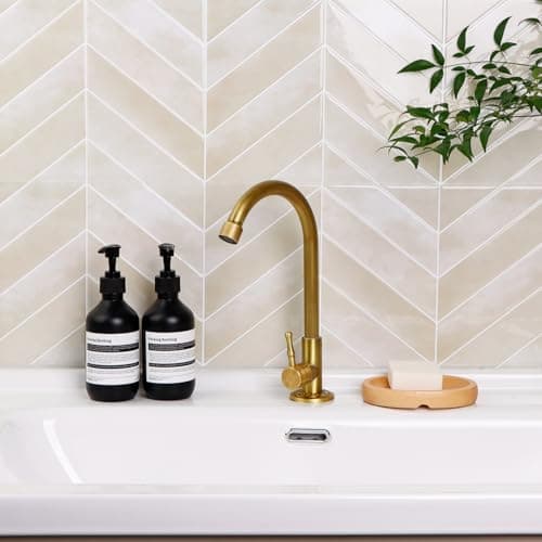 Image of Alwayspon 10 Sheet 11.43x9inch Beige Herringbone 3D Vinyl Wall Tile Sticker Transfers, Peel and Stick Self-Adhesive Waterproof Splashback Stick on Tile Decals for Kitchen Bathroom Wall