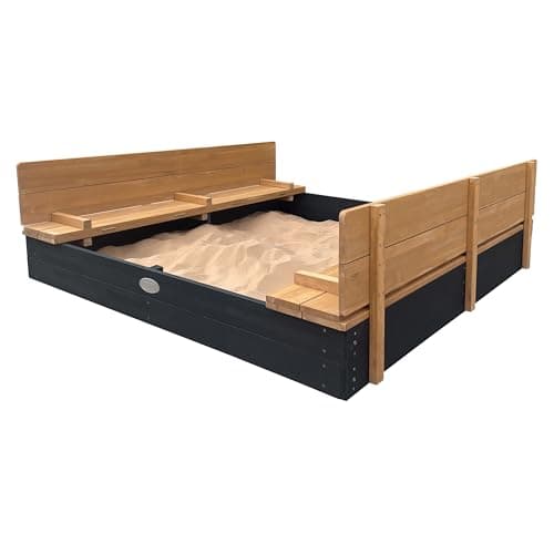 Image of AXI Ella XXL Sandbox made of FSC wood with benches & lid | Sandbox for children in Anthracite/Brown |150x150 cm