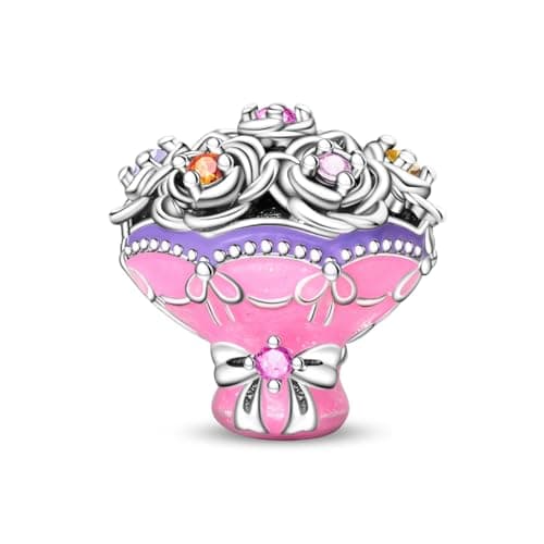Image of 925 Sterling Silver Charms for Pandora Bracelet, Dangle Pendants & Bead Charms for Women's Bracelets & Necklaces DIY Jewelry - Rose Charm