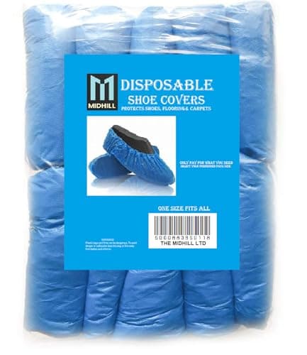 Image of MIDHILL 30x BLUE DISPOSABLE STANDARD SHOE COVERS FOR CLEANING OVER SHOE PROTECT CARPETS 3.5g PAIRS ONE SIZE FITS ALL (30)