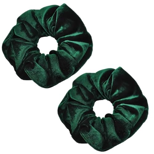 Image of 2 Pcs Velvet Scrunchie, Hair Accessories, Shiny and Soft Jersey Fabric Hair Scrunchie Elastic Hair Band, Scrunchy Holder for Women Adult (Green Accessories)
