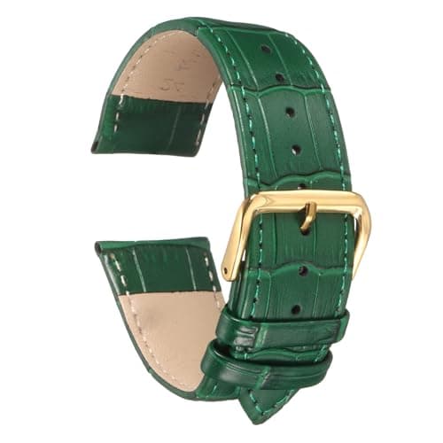 Image of sourcing map Leather Watch Band 18mm Embossed Pattern Cowhide Watch Strap Replacement with Spring Bars for Men and Women, Green Gold