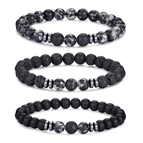 Image of RANKEEF Tiger Eye Bracelet For Men 8MM Natural Stone Beads Bracelet Set Stretch Lava Rock Bracelets Adjustable Black Crystal Beaded Bracelet for Men Women Gifts