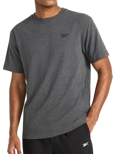 Image of Reebok Mens Vector Embroidery Crewneck T-Shirt, Charcoal Heather, Medium