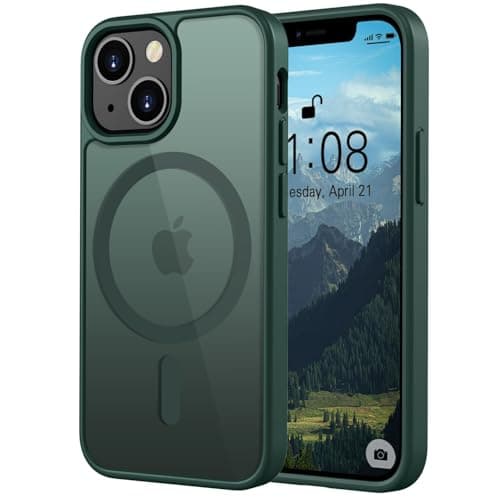 Image of ORDA Magnetic Case for iPhone 13 mini Case Compatible with MagSafe,Military Shockproof Ultra Slim Translucent Matte Cover for iPhone 13 mini Phone case Scratch & Fingerprint Resistant -5.4" Dark Green