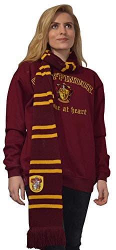 Image of Wizarding World Harry Potter Premium House Scarf – Licensed Merchandise – Gryffindor, Slytherin, Ravenclaw, Hufflepuff – 183 cm Extra Long Knit Winter Scarf with Embroidered Crest & Tassels (Maroon)