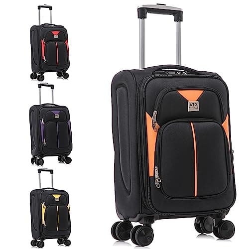 Image of ATX Luggage 55x36x20cm Cabin Suitcase Super Lightweight Small Suitcase Approved for 100+ Airlines Including EasyJet, Ryanair, British Airways & Virgin Atlantic (Black/Orange, 21 Inches, 45 Liter)