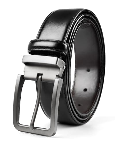 Image of EsengNoyi Black Leather Belts for Men, Mens Belt for Business & Casual Trousers Jeans, Metal Loop, S