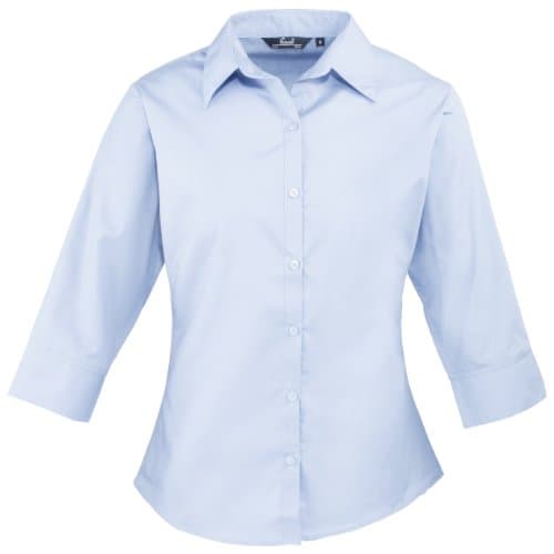 Image of Ladies 3/4 Sleeve Poplin Blouse Light Blue 8