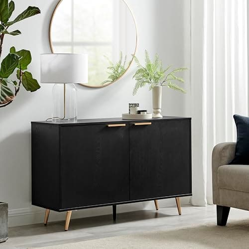 Image of Furniturebox UK Sideboard - Ivala Medium Black + Copper Effect Dresser Sideboard Cabinet - 2 Cupboard Storage - Scratch Resistant Melamine Veneer - Bedroom Living Room Storage Furniture