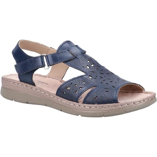 Image of TOSH Ladies Leather Open Toe Sandals Lightweight Memory Foam Summer Shoes (Navy Blue, UK Footwear Size System, Adult, Women, Numeric, Medium, 4)