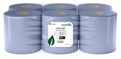 Image of Blue Centrefeed Rolls – Pack of 6 | 2-Ply, 150m, Embossed Wipes for Cleaning, Kitchens, Workshops & Industrial Use | CHSA Approved, Perforated & Easy Tear