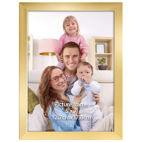 Image of Giftgarden Gold 7x5 Photo Frame, Sleek Thin Design Picture Frames 7x5 for Tabletop or Wall Displays