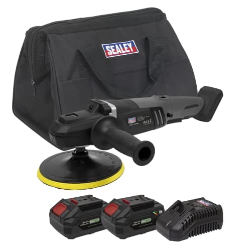 Image of Sealey 20V 4Ah SV20 Series Ø180mm Brushless Rotary Polisher Kit - 2 Batteries - CP20VRPXKIT