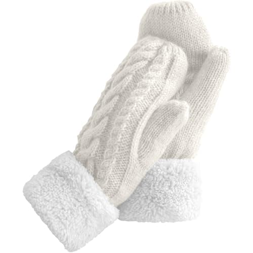 Image of Risipu Women's Winter Gloves Warm Fleece Lining Cozy Cable Knit Thick Gloves Mittens for Cold Weather (White, One Size)
