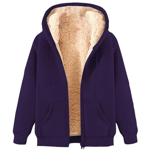 Image of Yolimok Men's Hoodies Full Zip Fleece Jacket Coat Winter Warm Oversized Zip Up Hooded Top with Pockets, Essentials Men's Sherpa-Lined Full-Zip Fleece Hoodie Purple