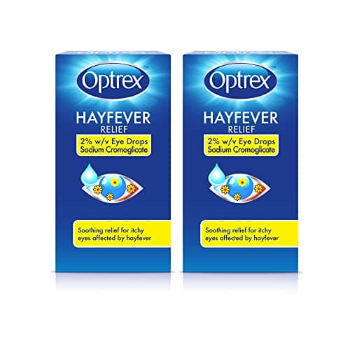Image of Optrex Hayfever Allergy Relief Eye Drops, Soothing for Itchy Dry Tired Eyes, 10 ml (Pack of 2)