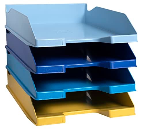 Image of Exacompta - Ref. 113202SETD - Set of 4 COMBO MIDI Bee Blue letter trays - dimensions 34.6 x 25 x 24.3 cm - for A4+ format documents - Blue Angel certified - assorted colours