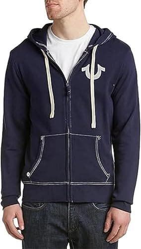 Image of True Religion Men's Buddha Logo Zip Hoodie Sweatshirt, True Navy, XXL