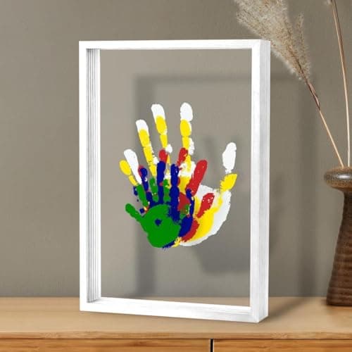 Image of MoFarbe Family Handprint Kit for 4, DIY Craft Keepsake Frame, Hand Print Ornament Kits, Family Gifts for New Parents, Grandparents, New Mom, New Baby, Father's Day, Mother's Day (White)