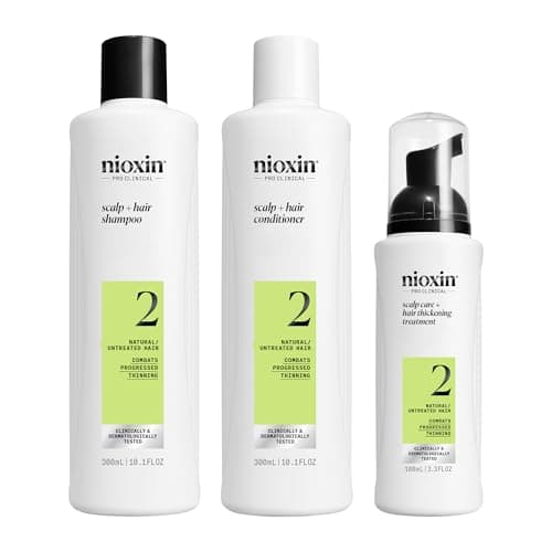 Image of Nioxin Scalp + Hair Thickening System 2 Loyalty Kit - Hair Thickening System for Natural Hair with Progressed Thinning - Shampoo, Conditioner & Scalp Treatment, 300+300+100ml