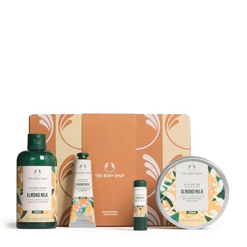 Image of The Body Shop Almond Collection Gift Set, Shower Cream 250ml, Body Butter 200ml, Hand Balm 30ml, Lip Care Stick 4.2g, Nourishing Body Care Set for Dry Sensitive Skin, 96hr Moisture, Vegan Gift