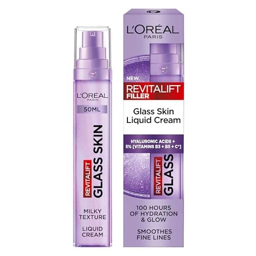 Image of L'Oreal Paris Revitalift Filler Glass Skin Liquid Cream, Hybrid Milky Serum + Moisturiser, Korean-Skincare Inspired, For Glass Skin Glow, 100 hours Hydration, Replump Skin [Hyaluronic Acid], 50ml