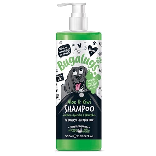 Image of BUGALUGS Dog Shampoo - Soothing Aloe & Kiwi dog pet grooming shampoo & conditioner products for smelly dogs with tropical fragrance, best puppy sensitive skin shampoo (500ml)