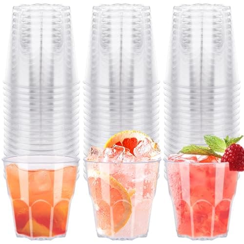 Image of LDXDRU 100 Pack 200ml / 7oz Hard Plastic Glasses, Clear Stackable Tumblers - Party Drinking Cups for Picnics, Camping, BBQs, Weddings