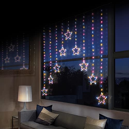 Image of Premier Decorations 1.2m x 1.2m Curtain Star Window Light with 303 Rainbow LEDs Indoor and Outdoors